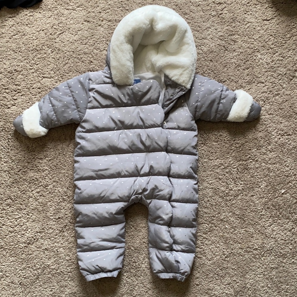 JACADI PARIS Baby Snowsuit Grey White Dot Outwear Size 18 Months